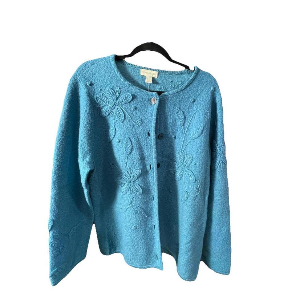 Appleseed's Turquoise Embroidered Teddy Jacket